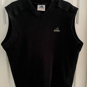adidas Black Ribbed V-Neck Sleeveless Golf Sweater Vest